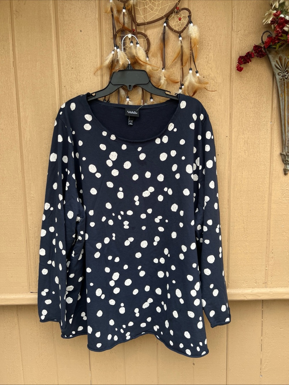 Ulla Popken Navy Egg Dot Print Long Sleeve Top Blouse  Plus 24-26 💯 Cotton